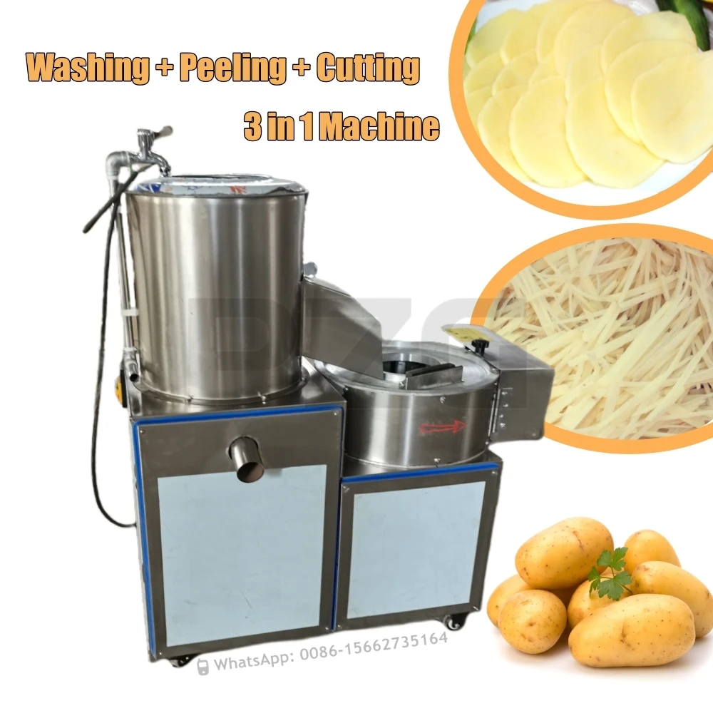 Electric Commercial Industry Potato Chip Wash Peeler Cutter Cut Slice Slicer French Fries Cutting Shredding Peeling Machine