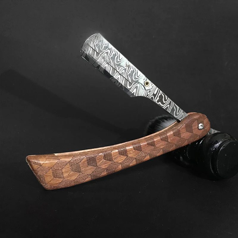 Razor blade tan wood handle shaving razors men's replaceable