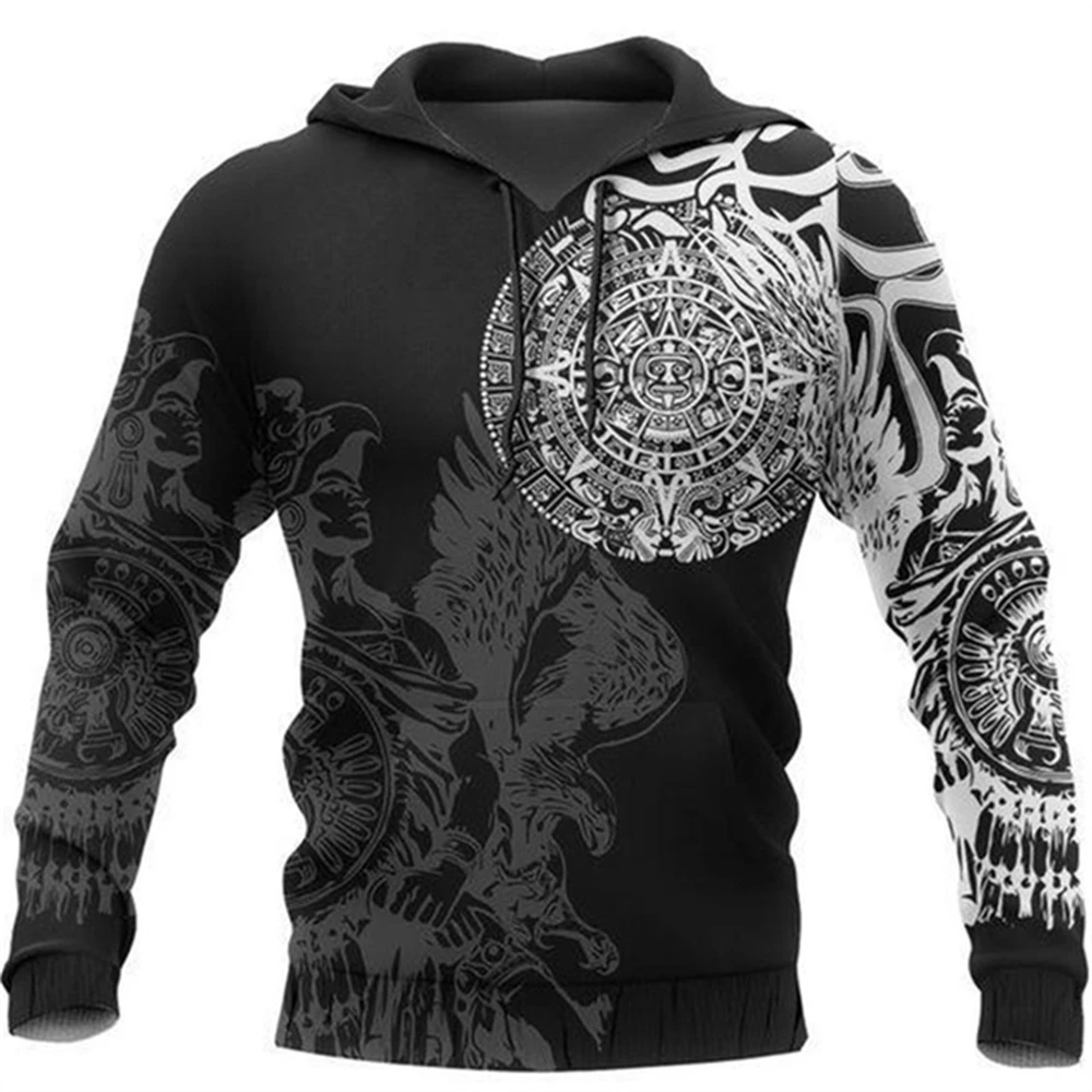 GLUDEAR Men's Vikings Tattoo Norse Mythology 3D Print Hoodie – Bold Graphic Pullover - View #2