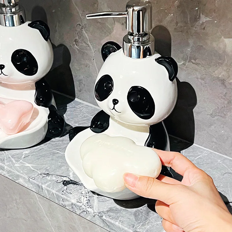 Northern Europe Liquid For Blank Lotion Bottle Soap Box Dual-use Ceramic Panda Shape Home Dispenser Hotel Bathroom Supplies, 1Pc