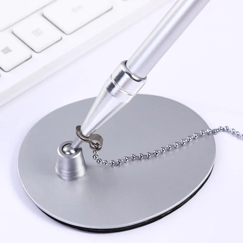 Sticky Desk Pens with Chain Fixed Bank Counter Pen Metal Signature Pen for Office Hotel Bank Office