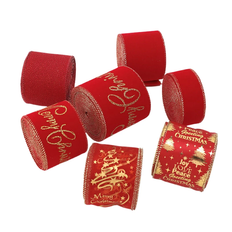 About 2M Long Christmas Ribbons Red Green Dot Wired Edge Ribbon Merry Christmas Burlap Ribbons Crafts Ribbons For Christmas Bow
