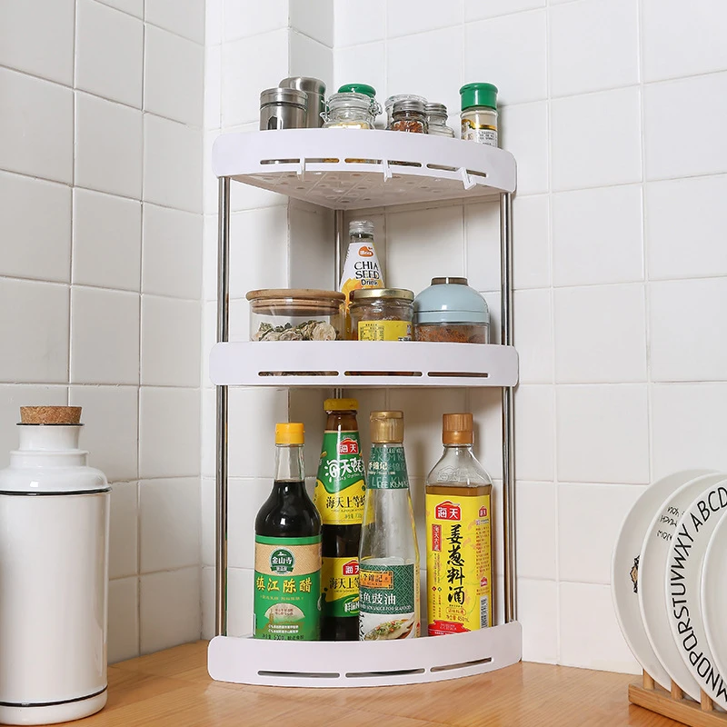 

Triangular Kitchen Organizer Shelf Four-layer Tabletop Spice Corner Storage Rack Tidying Shelf Kitchen Gadget Bathroom Supplies