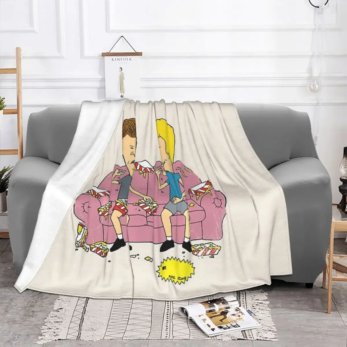 Beavis and Butt Head TV Blanket Flannel Meme Funny Snacks On Graphic Cozy Soft FLeece Bedspread 2