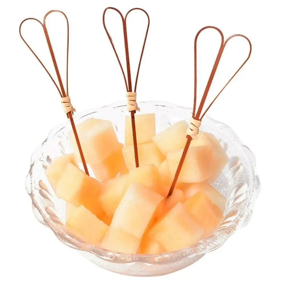 100Pcs Disposable Bamboo Tie Picks Bamboo Knot Skewers Food Picks With Twisted Ends Food Fruit Fork Sticks Cocktail