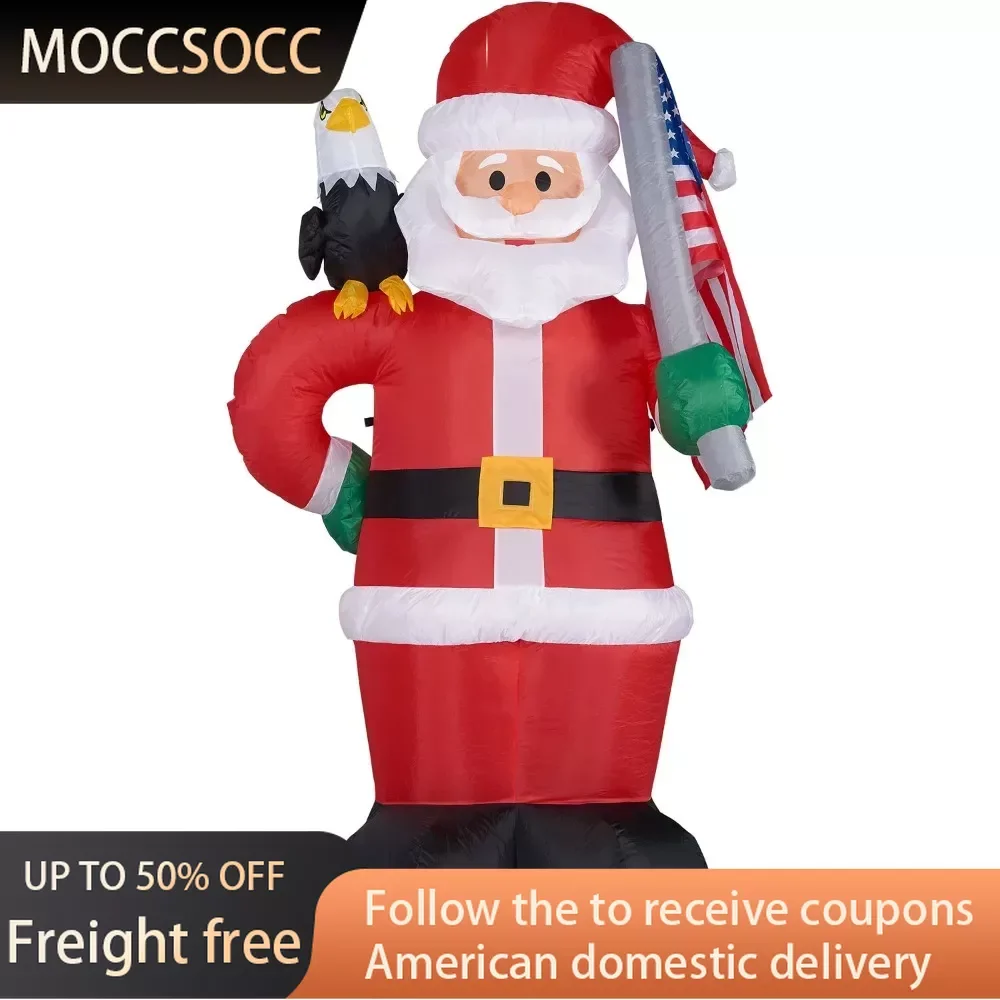 

Yard Inflatable Tall Americana Santa With a Bald Eagle and American Flag Blow Up With Lights and Storage Bag 96" Freight Free