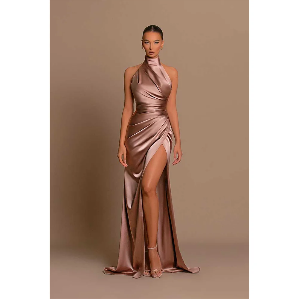 QueensLove Bridesmaid Dress Sexy High Split Evening Prom Party Dress Pleat Backless V-Neck Club Wear Growns Customized
