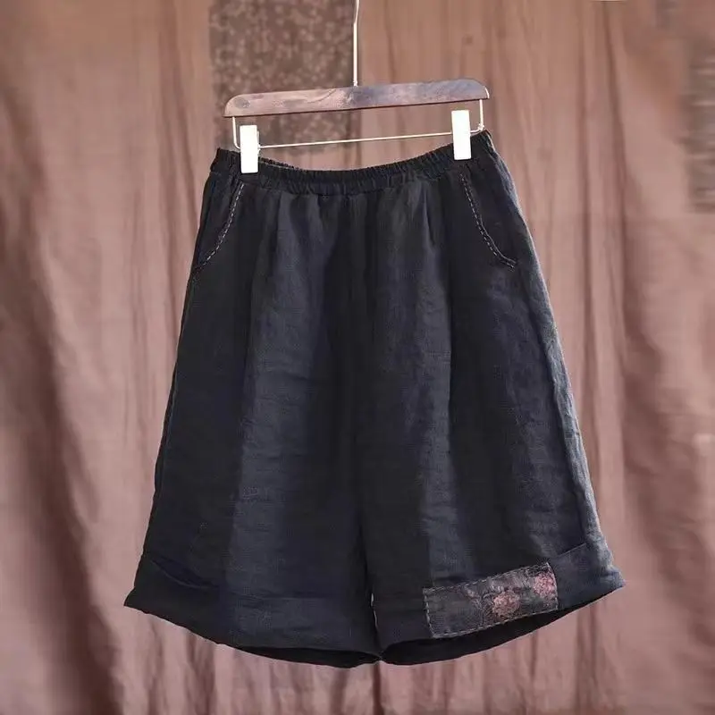 Chinese Style Summer Women's 2024 New Patchwork Elasticized High-waisted Pocket Solid Minimalist Comfortable Loose Casual Shorts