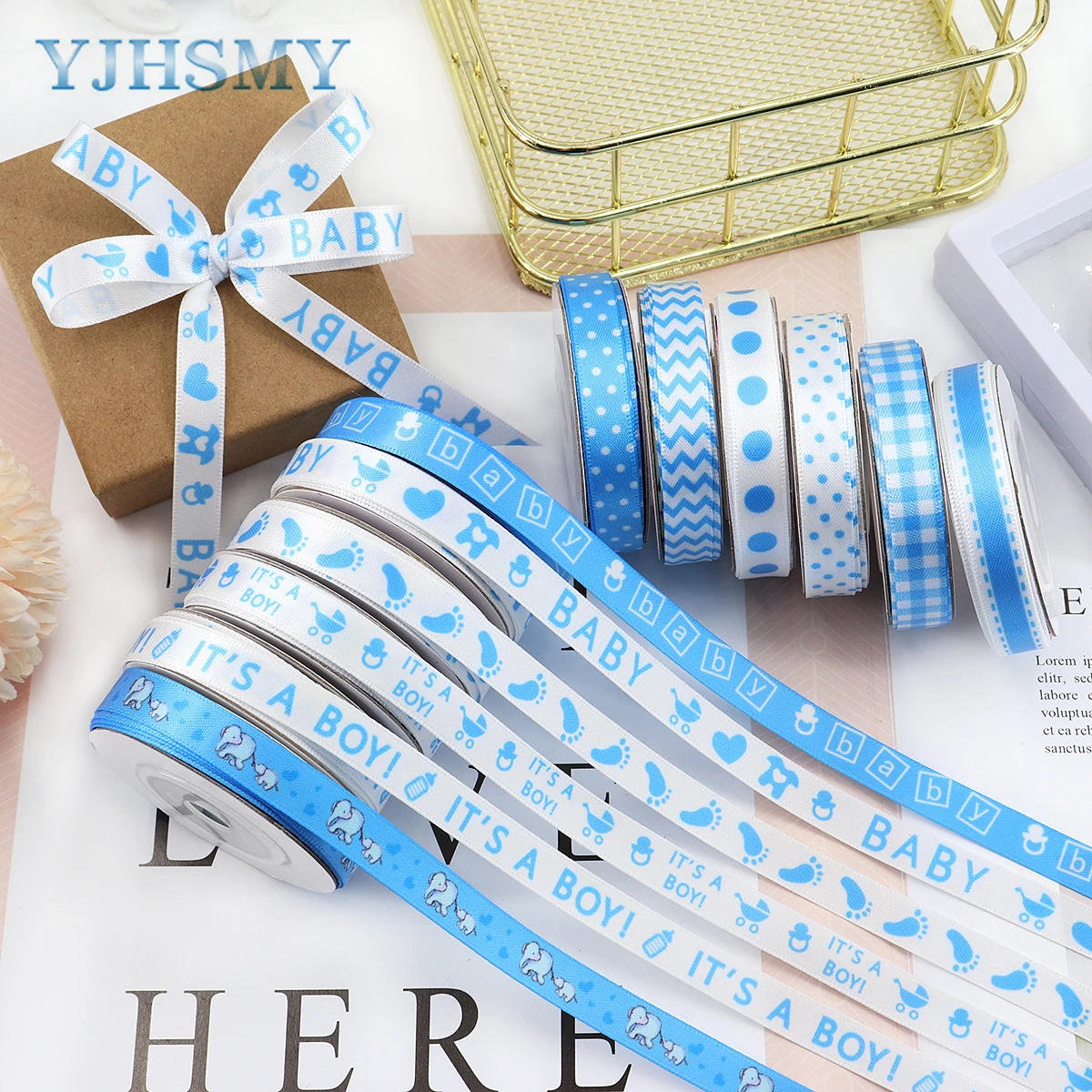 Babyblauw lint voor babyshower Het is een jongen Blauw lint Geassorteerde  voetafdruk Olifant Satijnen lint voor cadeauverpakking Ambachten Luier -  AliExpress, image size:1200x1200