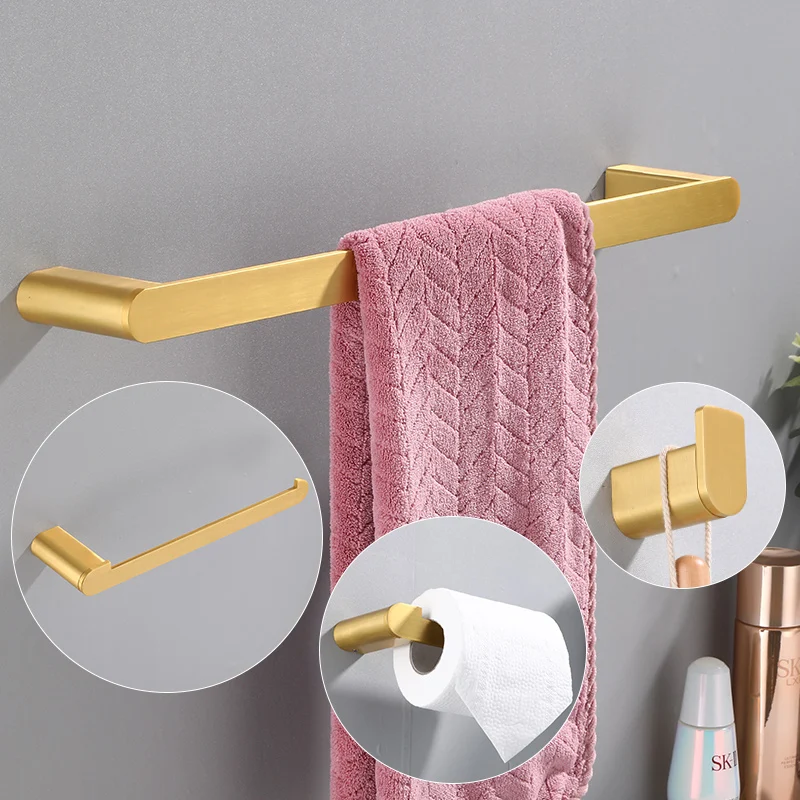 Towel Rack Toilet Paper Holder Bathroom Accessories Sets 4 Wall Mounted Towel Bar Robe Hooks Stainless Steel Hardware Brushed Gold