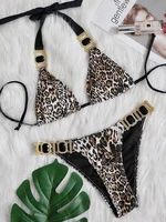 Sexy Diamond Bikini Leopard Swimwear WoSwimsuit Halter Push Up Bikini Set Brazilian Bathing Suit Beachwear