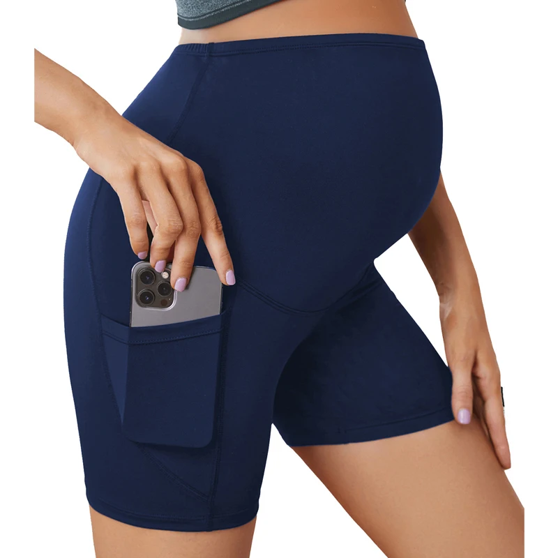 High Waist Maternity Bike Shorts for Women plus Size Fitness Gym Yoga Leggings with Pockets Comfortable Pregnant Short Pants