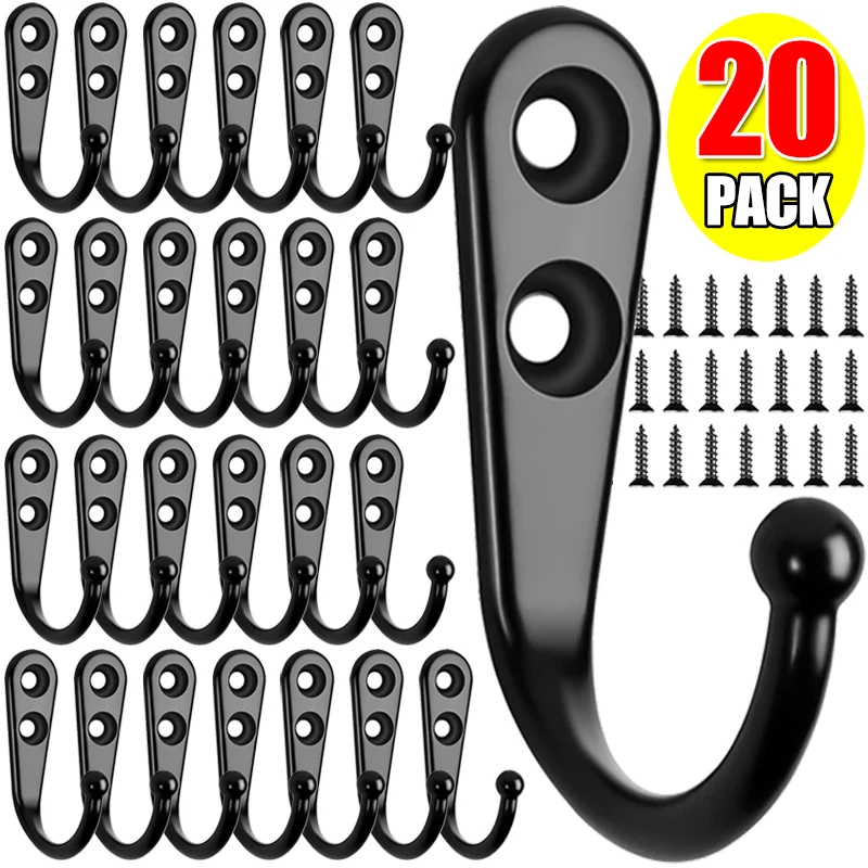 20/1Pcs Small Hook Door Wall Mounted Hooks with Screws for Hanging Coat Bag Robe Towels Keys Kitchen Bathroom Rack Accessories