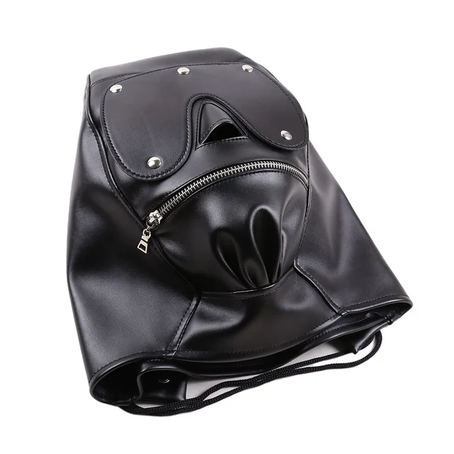 Adjustable Faux Leather Hood Bondage Mask 5