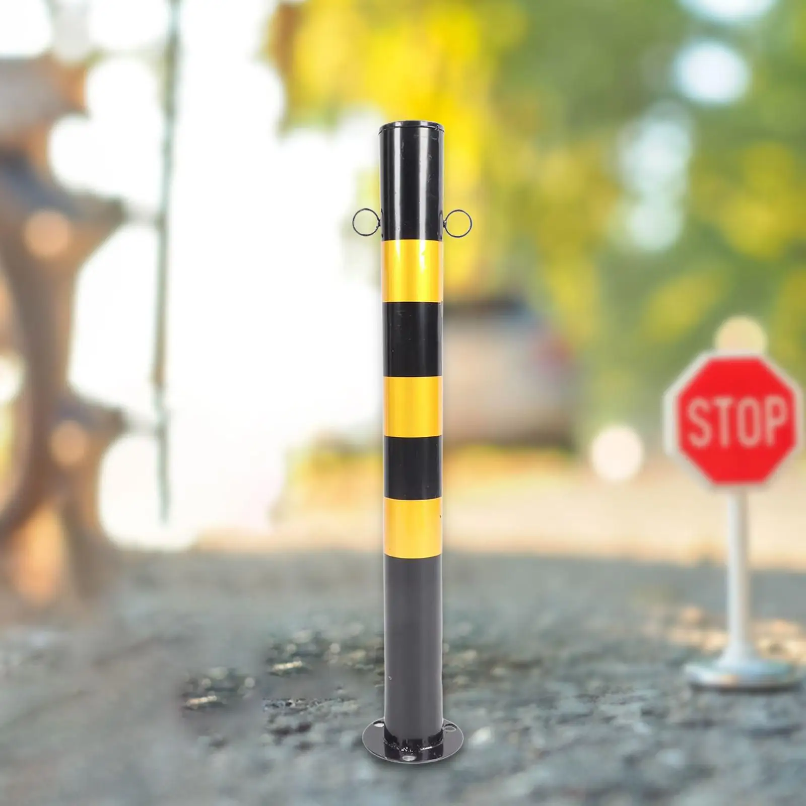 Safe bollard post 30' H metal parking barrier multifunctional for street traffic sensitive area road intersections double ring