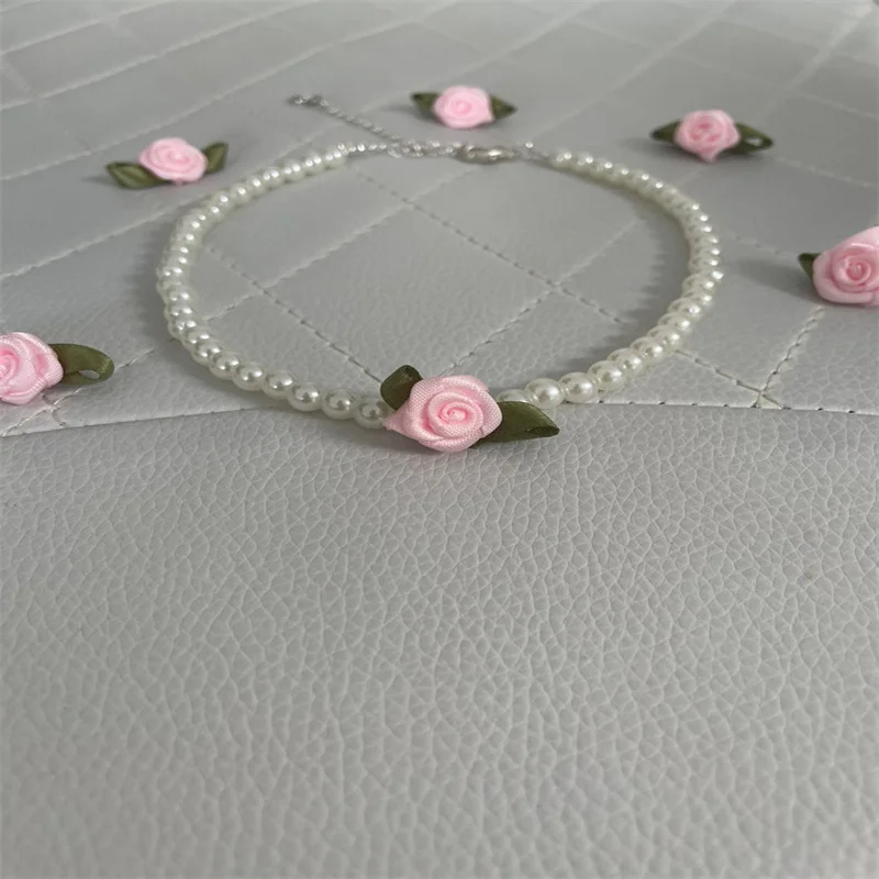 Handmade, Wire, Pearls, Pink and White Glass Beads Coquette Necklace -   Canada