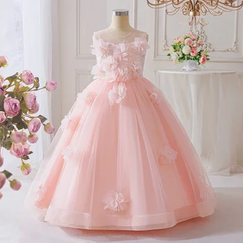Elegant Flower Tulle Girls Dress Summer Wedding Bridesmaids Princess Party Prom Dresses for Girl Gala Pageant Evening Ball Gown 1
