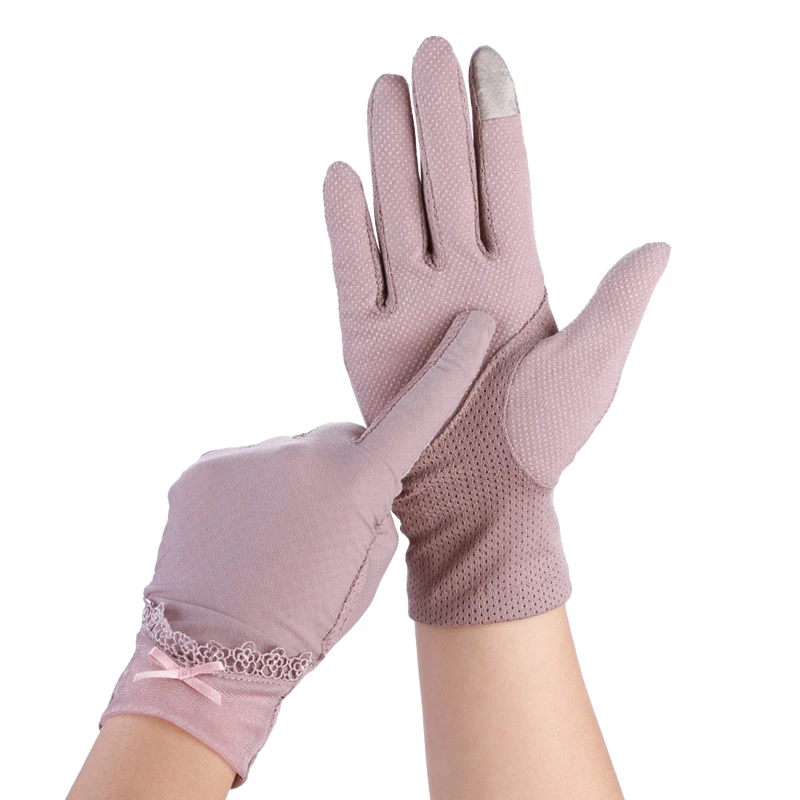 

Summer Autumn Women Pink Lace Gloves Thin Stretch Sunscreen Anti Uv Slip Resistant Touch Screen Driving Gloves