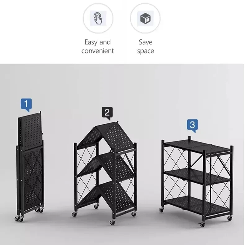 Foldable, No Installation Kitchen Rack Multi-layer Storage Rack Bookshelf Multifunctional Flower Storage Bookshelves
