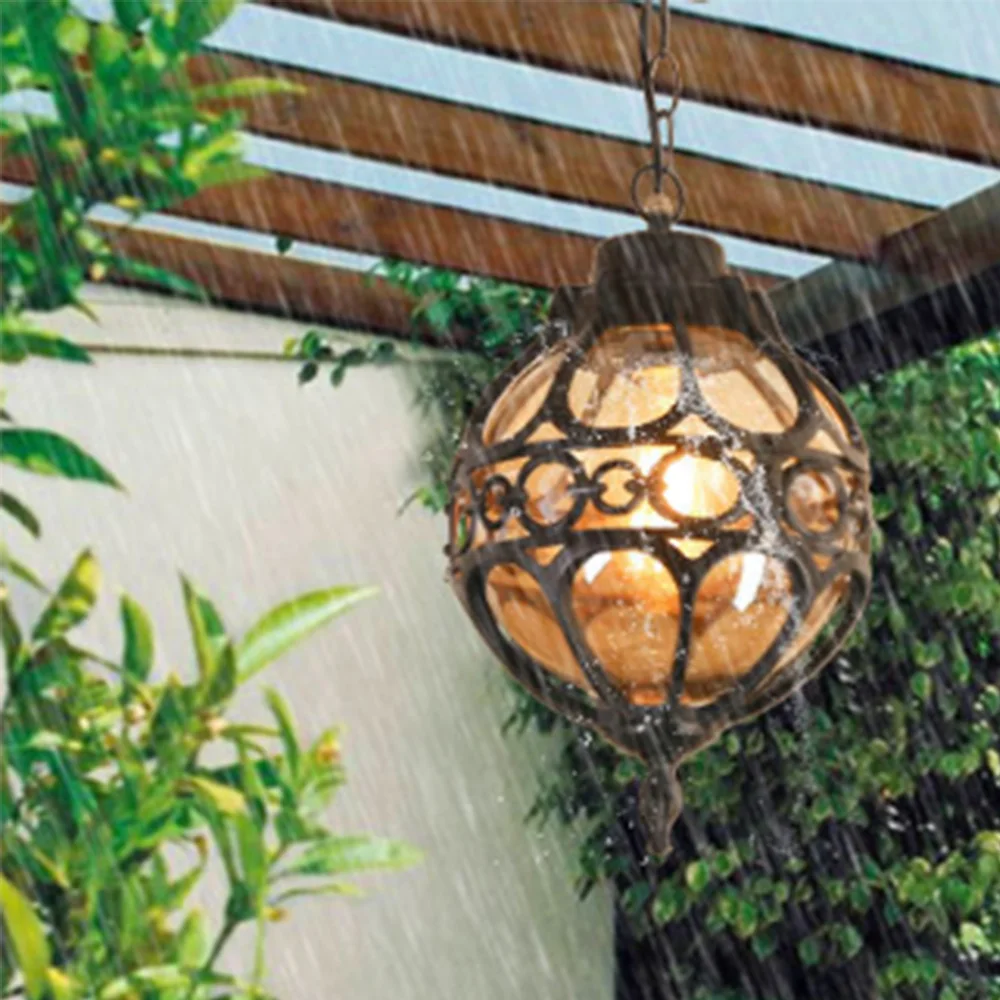 Vintage Glass Chandeliers Ball Outdoor Pendant Lamp Balcony Grape Waterproof Aluminum E27 Bulb Garden Hanging Lamp Loft 6