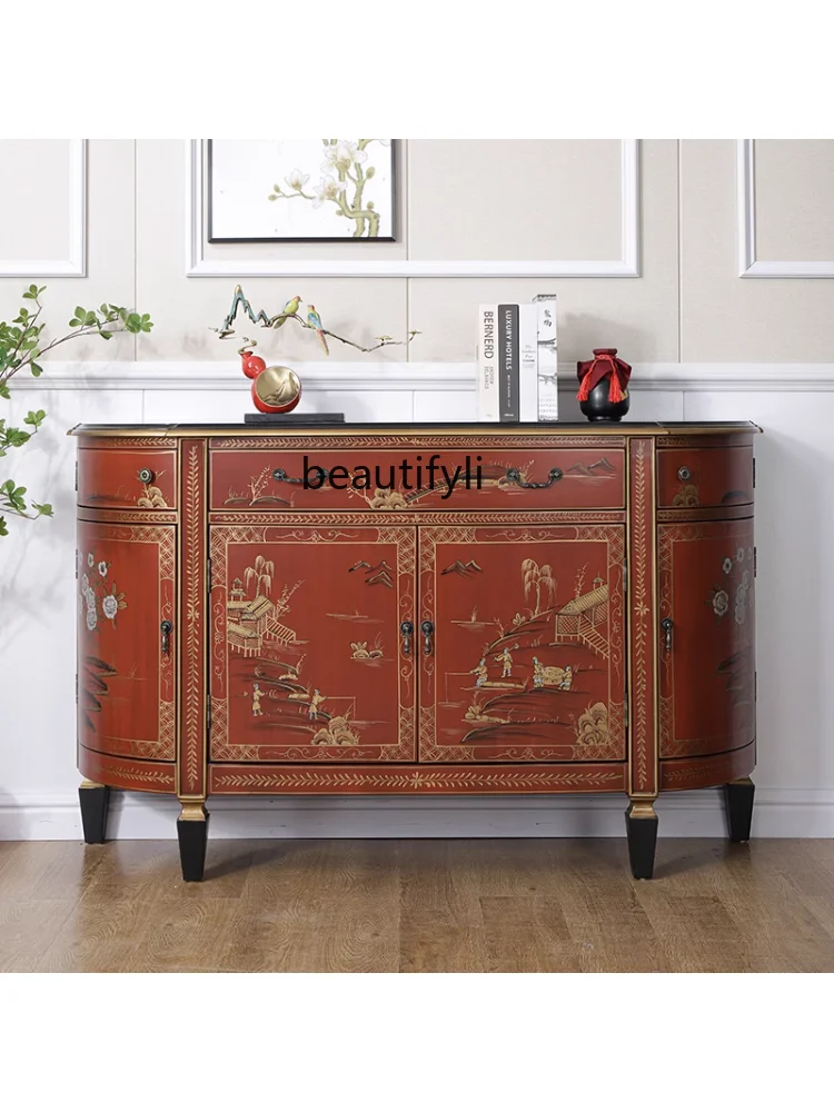 

New Chinese Style Solid Wood Home Entrance Cabinet Ming-Qing Period Locker Living Room Lobby Wall Sideboard Cabinet