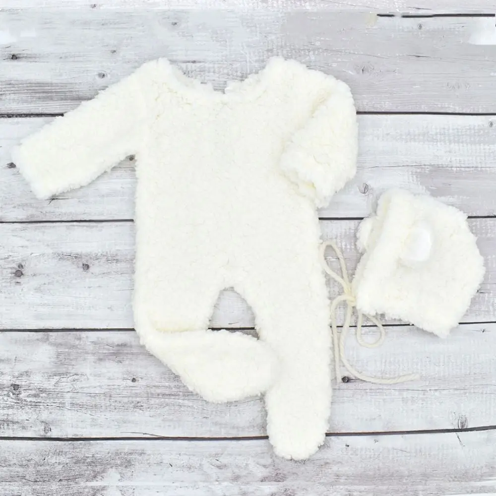 Creative Newborn Photography Props Soft Knit Bear Design Newborn Photoshoot Outfit Footed Romper Plush