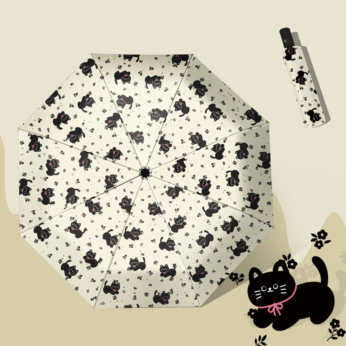 Sun Umbrella for Women Sun Protection UV Protection Portable Folding Umbrella for Cute Cats Rain and Sunshine