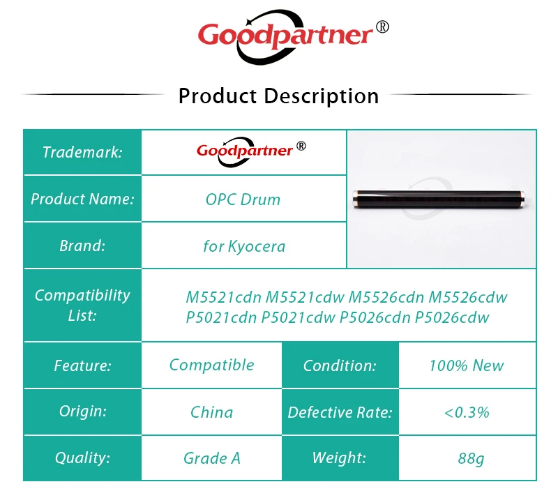 1X DK-5230 DK-5231 OPC DRUM for Kyocera M5521cdn M5521cdw M5526cdn M5526cdw P5021cdn P5021cdw P5026cdn P5026cdw