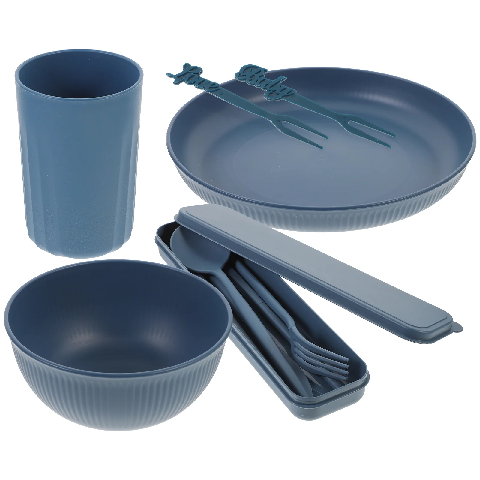 

1 Set Tableware Dessert Salad Bowl Plate Fork Spoon Cup Chopstick