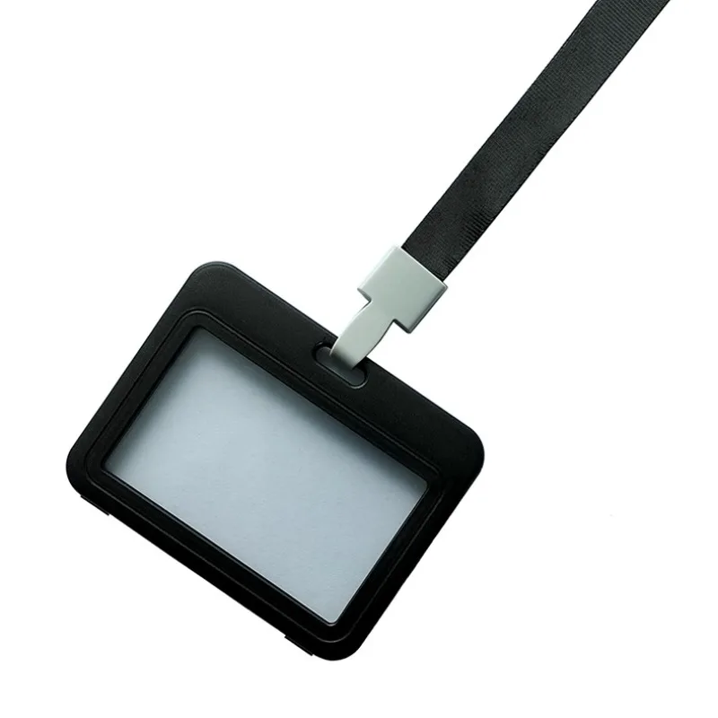 Card Holder 1pc Double-sided Transparent Working Permit Case Sleeve Lanyard Badge Reel Neck Strap For Staff