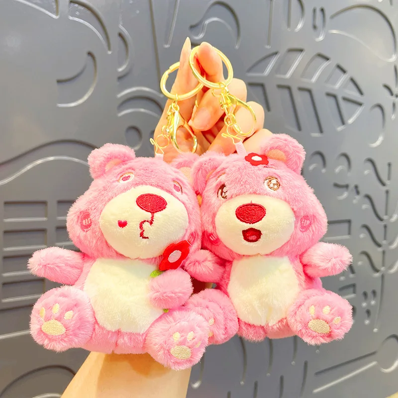 

Disney Kawaii Plush Pink Bear Lotso Strawberry Fashion Keychain Bag Pendant Fashion Accessories Festival Doll Girl Toy Gifts
