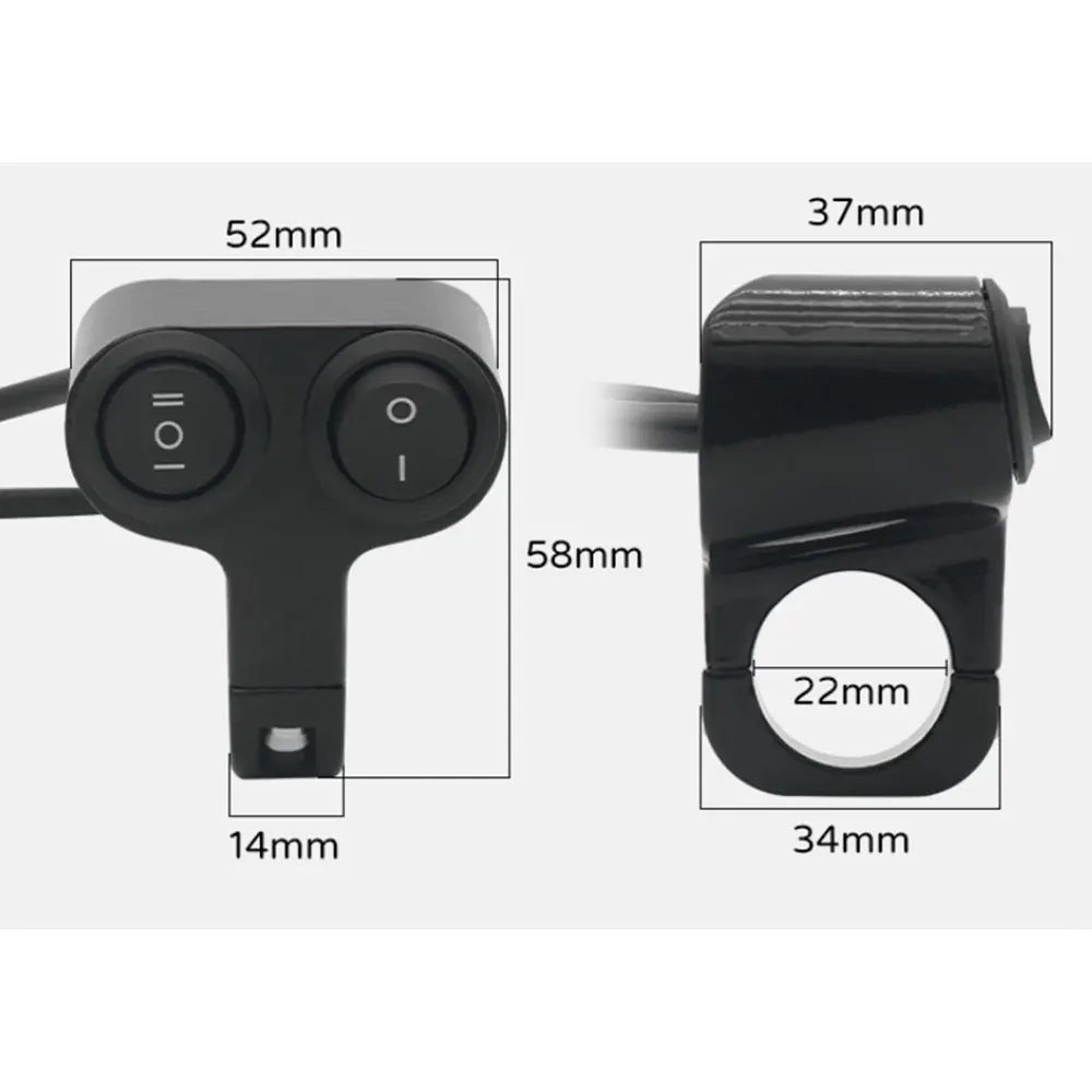 Motorcycle Handlebar 12V Headlight On/Off Switch Dual Button Control Waterproof 7/8in 22mm Flasher Speaker Fog Spot Light Switch