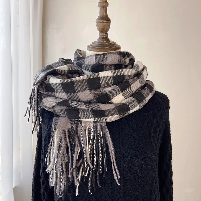 Pamwallymensa Women's Scarf Winter Luxury Brand Tippet Scarves for Ladies Plaid Shawls Warm British Style Thicken Man