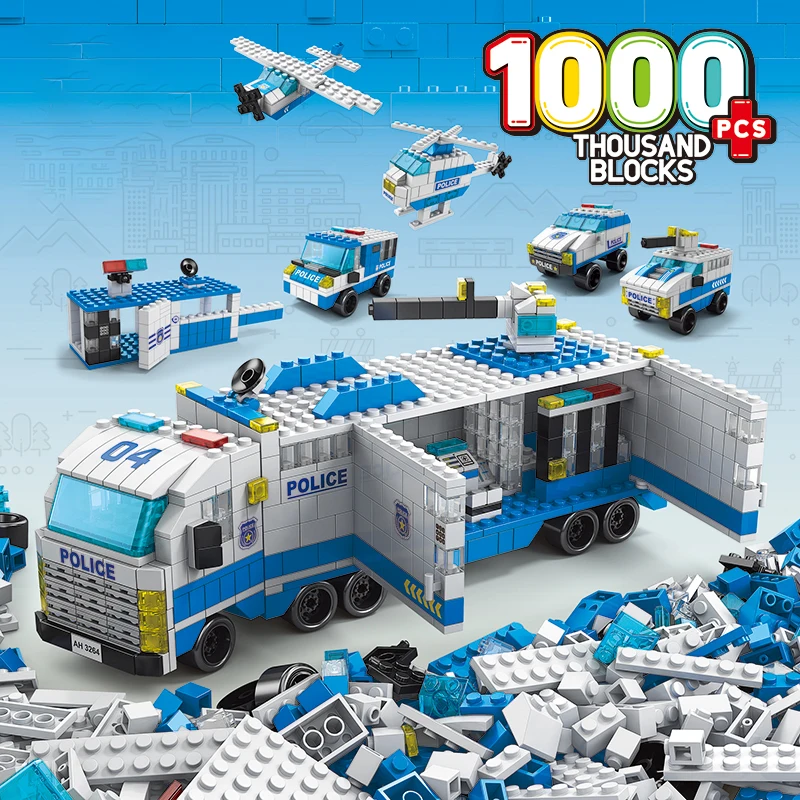 

Boys DIY 1000PCS 6IN1 Police City Survey Vehicle Model Building Blocks Bricks Educational Car Toys For Children