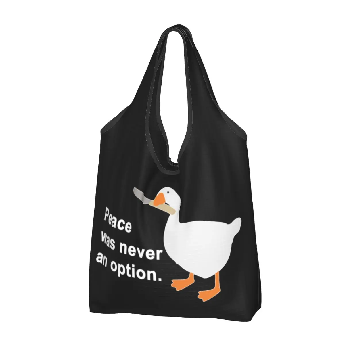 

Peace Was Never An Option Reusable Shopping Grocery Bags Foldable 50LB Weight Capacity Untitled Goose Game Eco Bag Eco-Friendly