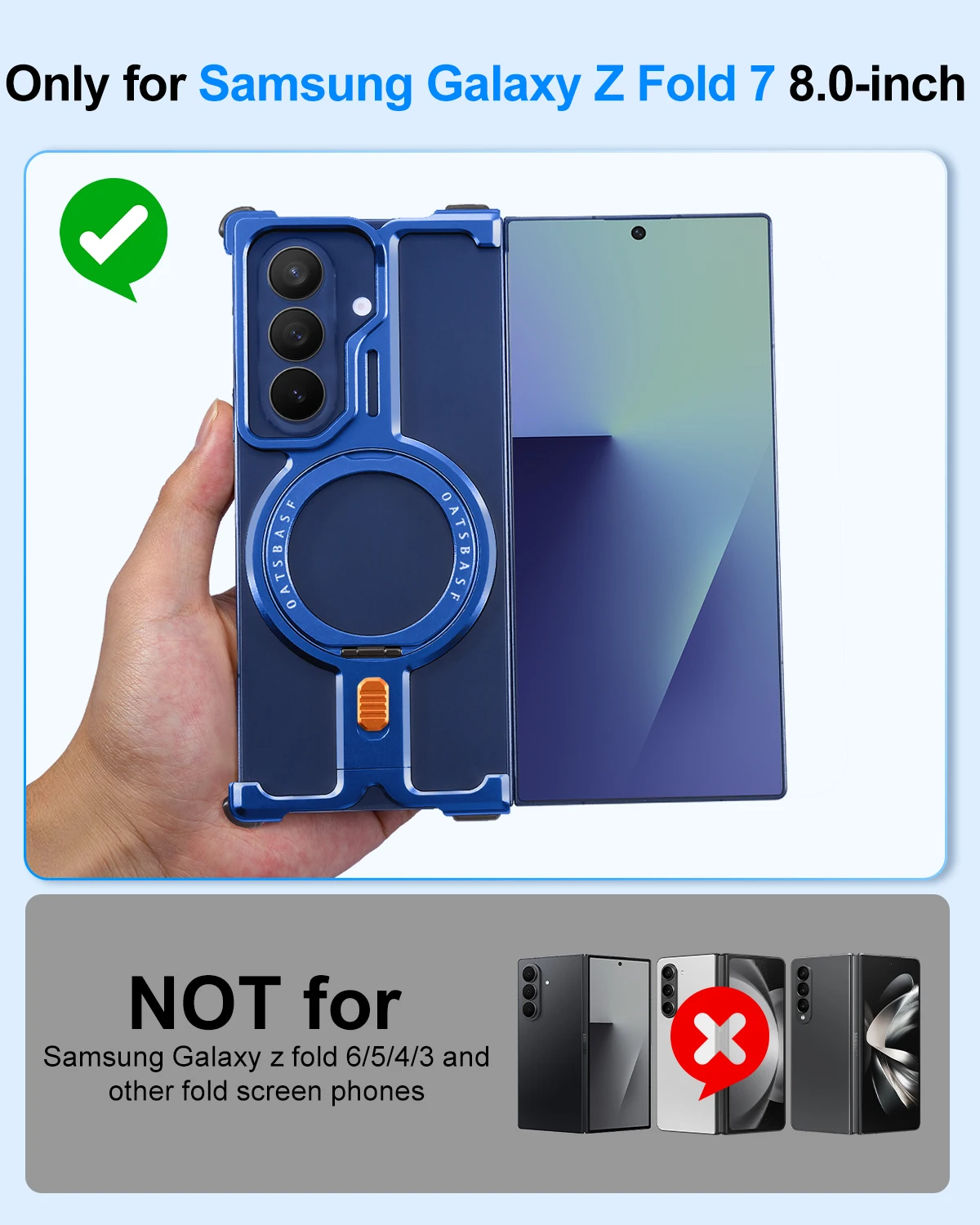 Eary for Samsung Galaxy Z Fold 7 Phone Case with 360°Rotating Ring Stand for Magsafe Wireless Charging Frameless Drop Protection