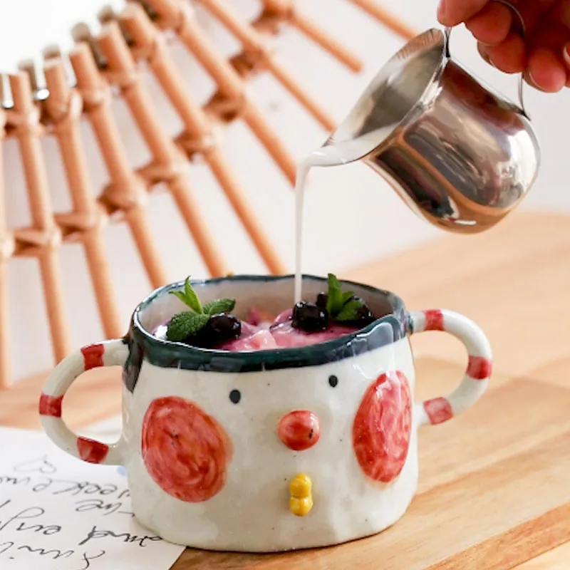 

TingKe Japanese cute hand-painted cartoon mug creative hand pinch ceramic cup coffee cup water cup milk cup couple breakfast cup