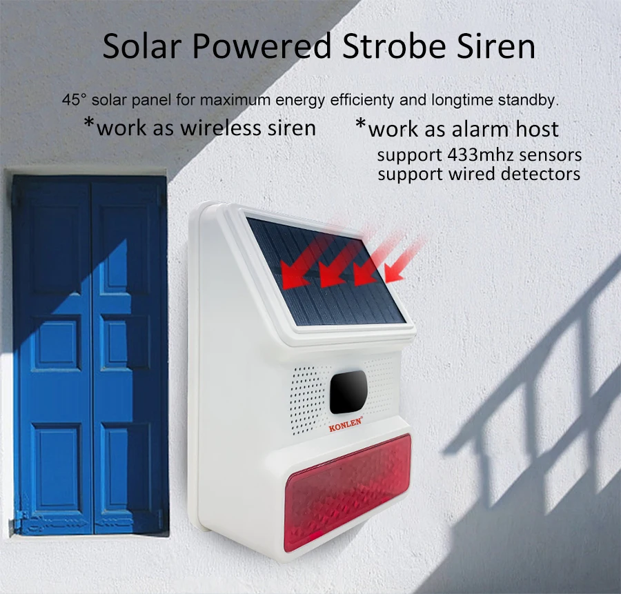 433mhz Strobe Solar Siren Outdoor Wireless Burglar Home Alarm System Kit Securit