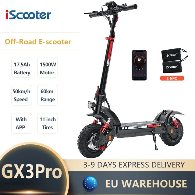 iScooter GX3Pro 11inch Electric Scooter 1500W E-Scooter 48V 17.5Ah 60KM Escooter 50km/h High-Speed Support APP Aviation Grade Aluminum Alloy Foldable Scooter 1