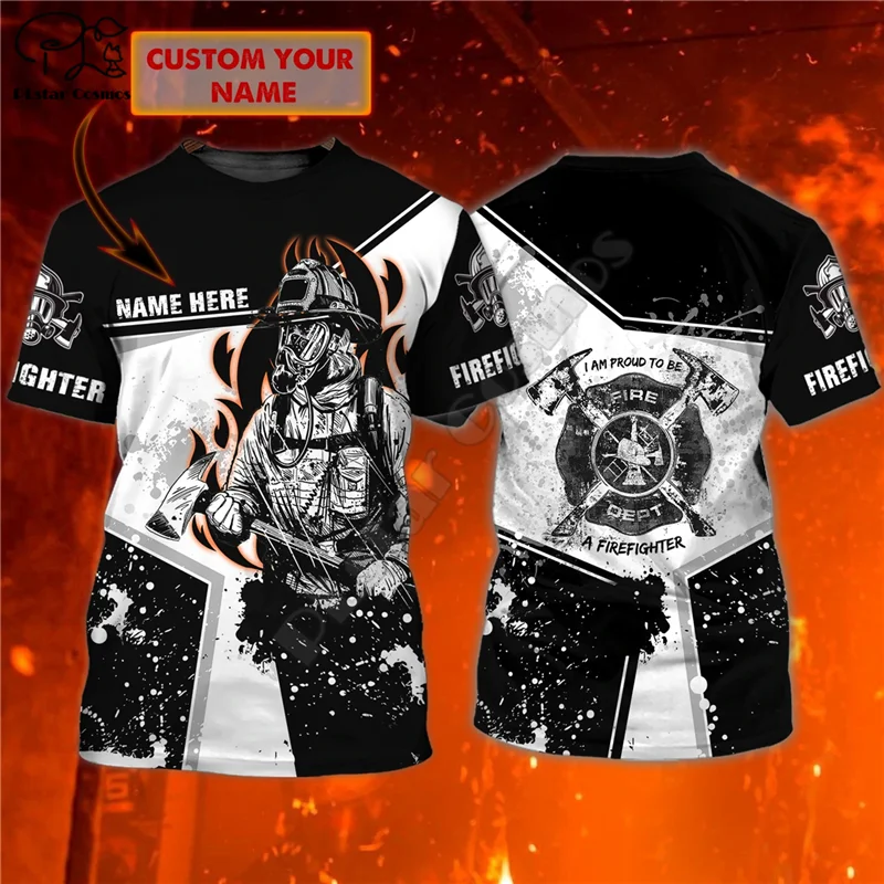 

Customize Name Firefighter Personalized Name 3D Tshirt Summer Unisex Men/Women Harajuku Streetwear Funny Short Sleeve T-shirt