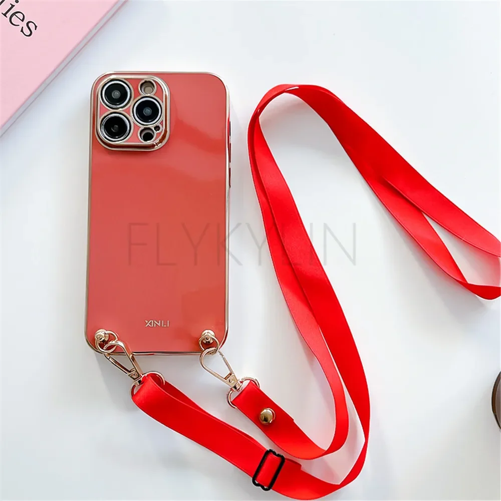 Luxury Plating Crossbody Lanyard Case with Strap Cord and Silicon Cover