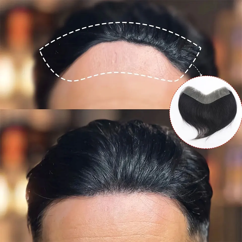 Human Hair Toupee Human Hair Men Toupee For Forehead Hairpiece V Loop Frontal Hairline Invisible Seamless Skin Full PU Men's Capillary Prosthesis