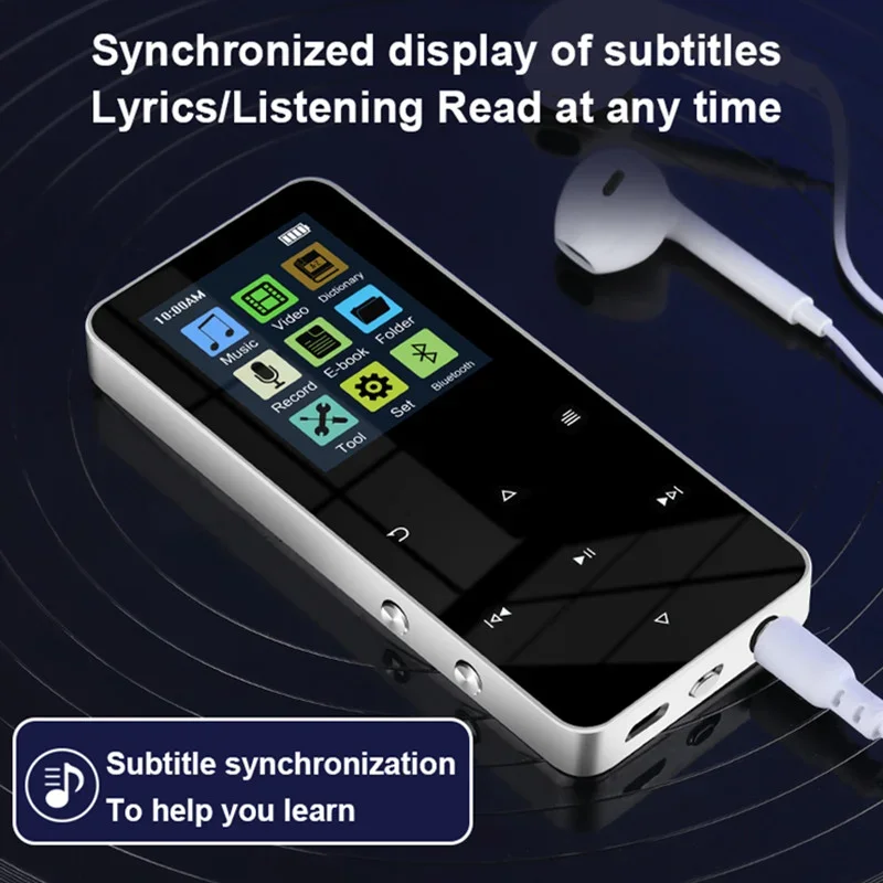 1.8 Inch Metal Touch MP3 MP4 Music Walkman Player Bluetooth 5.0 FM Radio Alarm Clock Pedometer E-Book Built-in Speaker Audio New