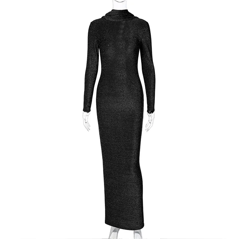 Elegant Backless Dress Women Bodycon Long Sleeve Y2k Bright Silk Sexy Dresses Womens Party Temperament Dress Ladies 2025