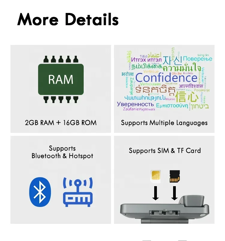 5MP 카메라 4G VoLTE 다크 그레이 스마트 HD 통화 WiFi 블루투스 FWP 비디오 음성 통화 8인치 터치스크린 안드로이드 데스크탑 폰