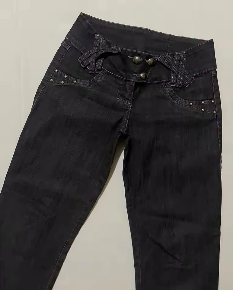 American Women Slim Jeans Y2K Clothes Gothic Vintage Embroidery Baggy Jeans Fashion High Waist Slim Flared Trousers 4