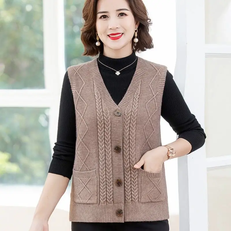 

High-quality Soft Women's Spring Autumn V-Neck Korean Fashion Knitted Cardigan Waistcoat Buttons Vest Solid Sweater Vest H143