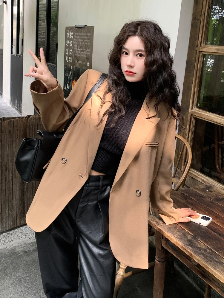 2023 New Fall Fashion Korean Version Women Coat Blazer Double-breasted Casual Commuter Silhouette Suit Mid-length Suit Jacket