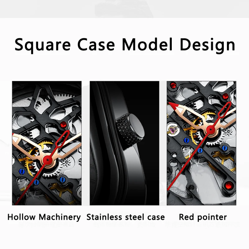 AILANG Classic Hollow Square Dial Men Sports Automatic Mechanical es Waterproof For Men Wrist_voghion.com