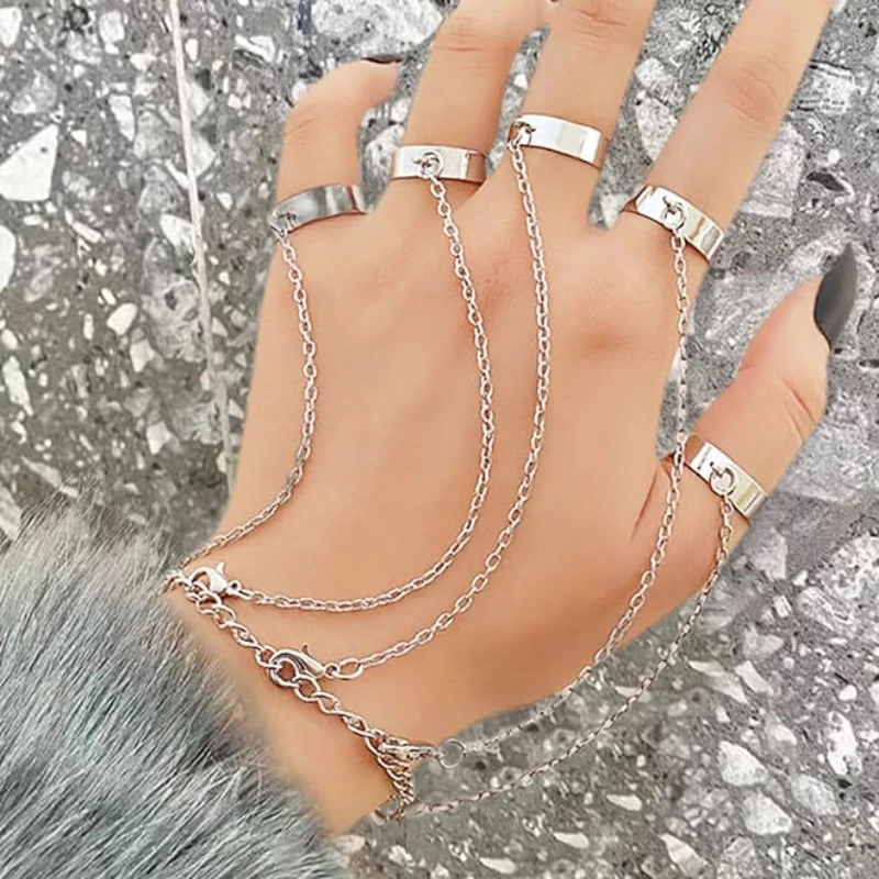 Bethynas Pulsera Punk De Borla Con Anillos De Dedo Esclavo, Arnés De Mano Gótico, Cadena De Hip Hop Kurapika Para Mujer, Aleación
